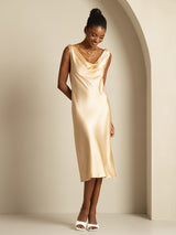 [Champagne] SilkSilky  Sleeveless Cowl Neck Dress 006