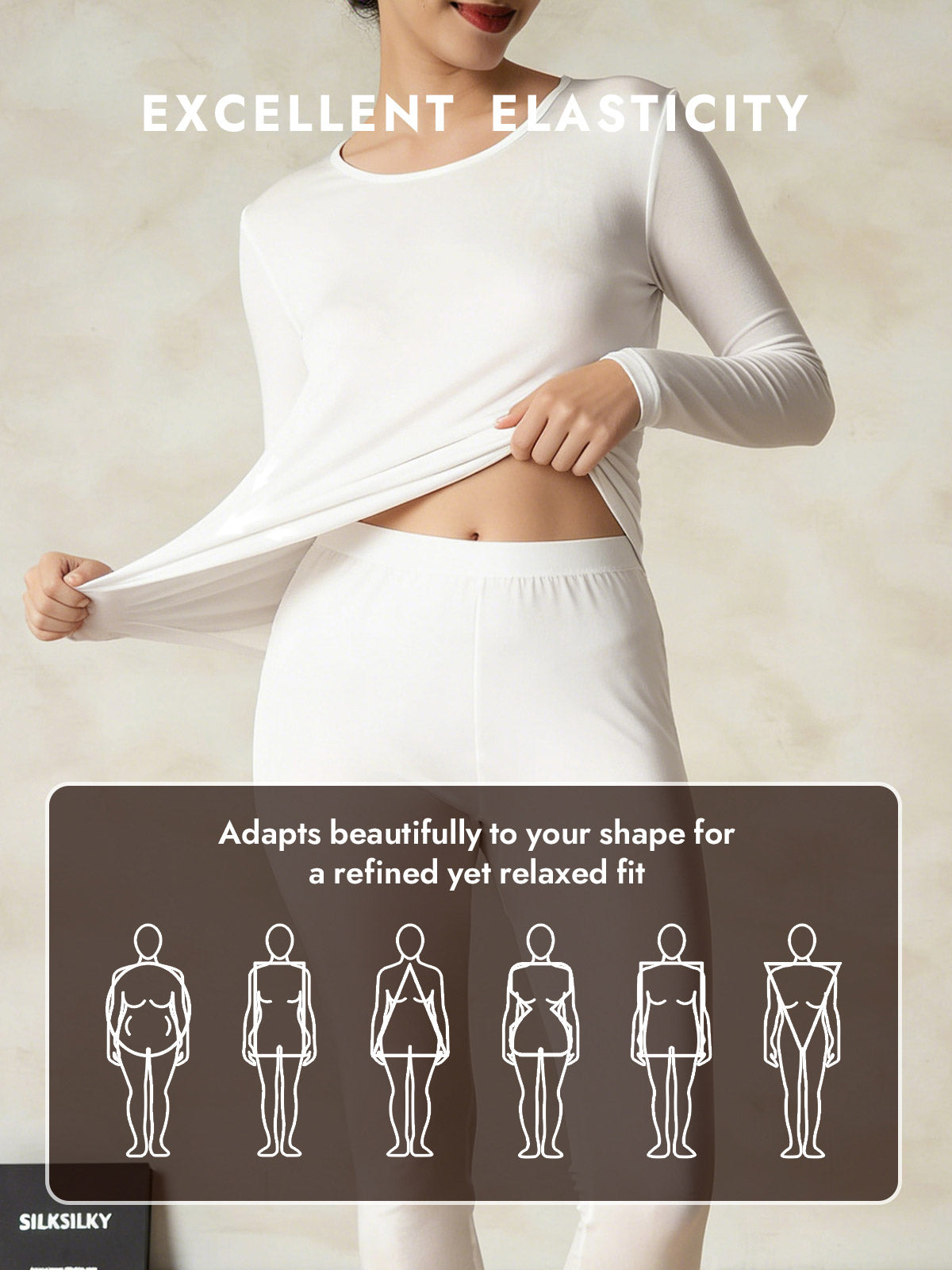 [White] SilkSilky  Silk Long Sleeve Round Neck Long Johns 004