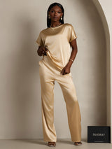 [Champagne] SilkSilky  Short Sleeve Boat Neck Women's T-Shirt 005