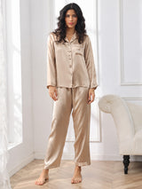 [Champagne Gold] SilkSilky  Long Sleeve Lapel Collar Women's Pajamas 005