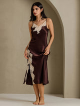 [Coffee] SilkSilky  Spaghetti Strap V Neck Nightgown 008