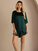 [Dark Green] SilkSilky  Short Sleeve Round Neck Women's Pajamas 003