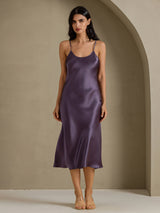 [Purple Gray] SilkSilky  Spaghetti Strap V Neck Nightgown 001