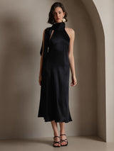 [Black] SilkSilky  Sleeveless Tie Neck Dress 005