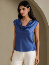 [Real Teal] SilkSilky  Cap Sleeve Cowl Neck Women's T-Shirt 005