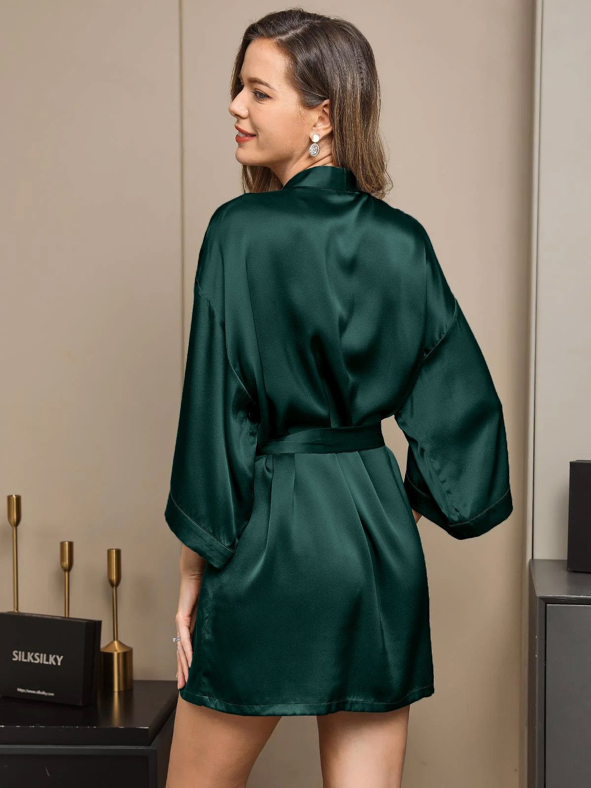 [Dark Green] SilkSilky  Pure Silk Womens Robe 002,