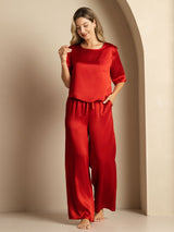 [Wine] SilkSilky  Half Sleeve Round Neck Women's Pajamas 004