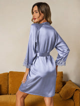 [Steel Blue] SilkSilky  3/4 Sleeve Women's Robe 002
