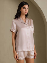 [Shadow Gray] SilkSilky  Short Sleeve Lapel Collar Women's Pajamas 001