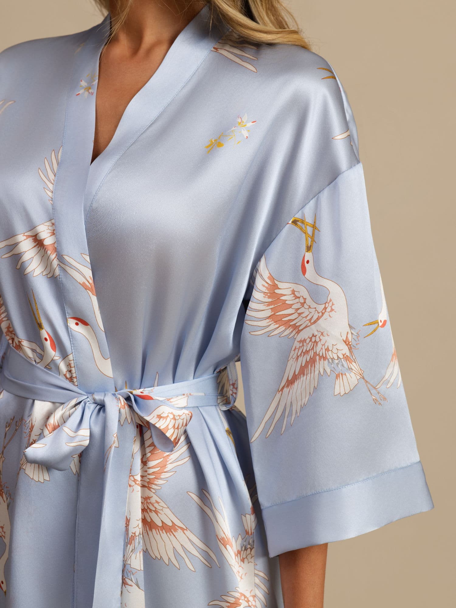 [Light Blue] SilkSilky  19Momme 3/4 Sleeve Women's Robe 005