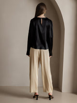 [Black] SilkSilky  19Momme Long Sleeve Boat Neck Blouse 002