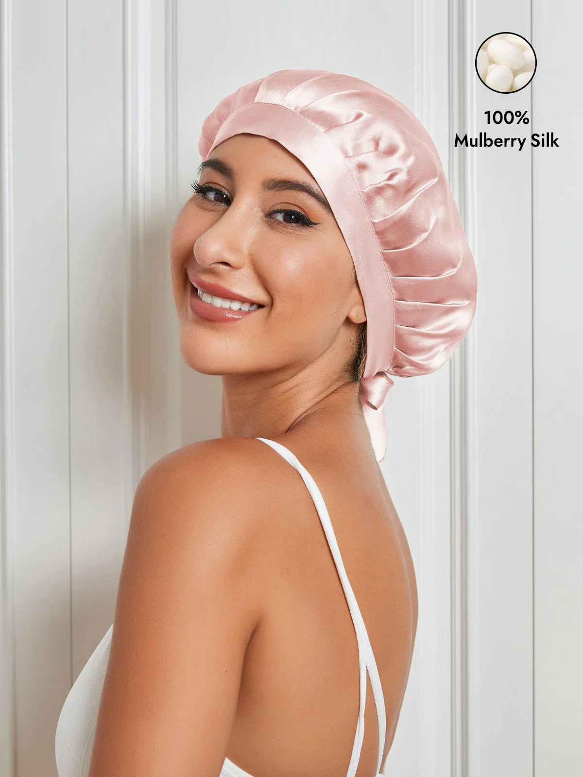 [Pink] SilkSilky  Pure Silk Sleep Cap 001