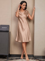[Tuscany] SilkSilky  Cap Sleeve V Neck Nightgown 004