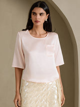 [Pink] SilkSilky  Half Sleeve Women's T-Shirt 003