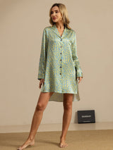 [Green Leopard] SilkSilky  Long Sleeve Notch Collar Nightshirt 001