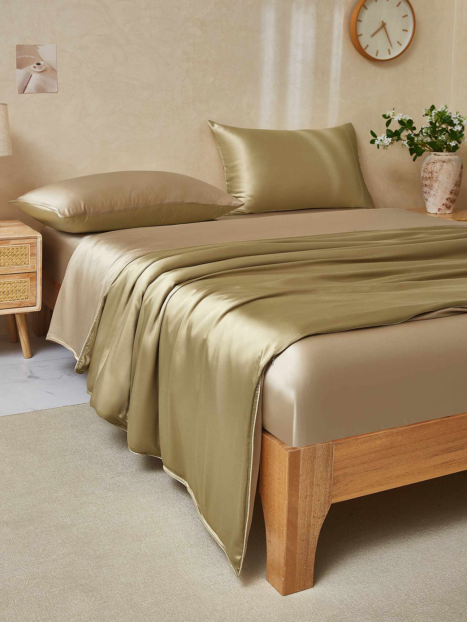 [Beige+Khaki] SilkSilky  22Momme Pure Silk Bedding Set 003,