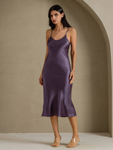 [Purple Gray] SilkSilky  Spaghetti Strap V Neck Nightgown 007