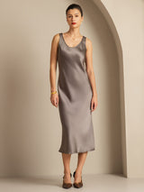 [Dark Khaki] SilkSilky  Sleeveless Scoop Neck Dress 001