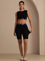 [Black] SilkSilky  Sleeveless Crew Neck Women's Outfit Sets 008