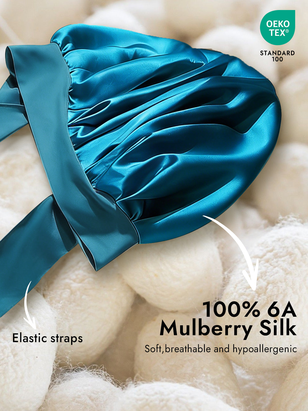 [Teal] SilkSilky  Pure Silk Sleep Cap 002