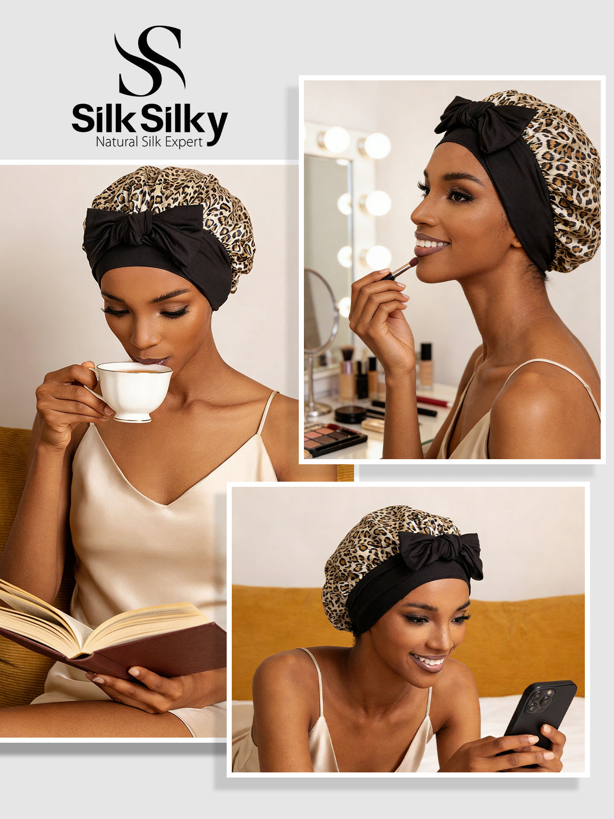 [Leopard] SilkSilky  Pure Silk Sleep Cap 005