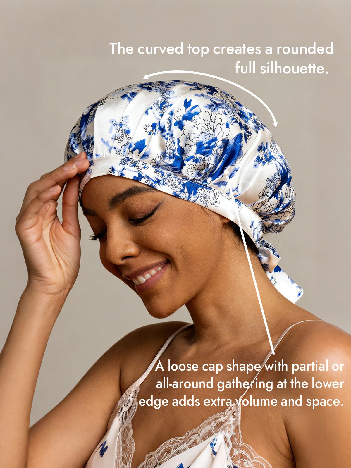[Blue and White Porcelain] SilkSilky  Pure Silk Sleep Cap 003