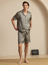 [Grayish Green] SilkSilky  Short Sleeve Notch Collar Men's Pajamas 004