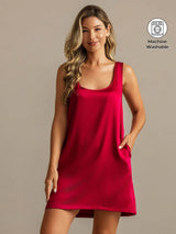 [Wine] SilkSilky  19Momme Machine-Washable Silk Sleeveless Scoop Neck Nightgown 001
