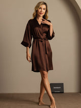 [Coffee] SilkSilky  3/4 Sleeve Women's Robe 007