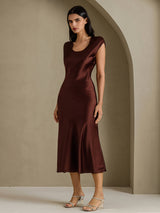[Coffee] SilkSilky  Cap Sleeve Dress 007