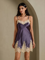 [Purple Gray] SilkSilky  Spaghetti Strap V Neck Nightgown 003