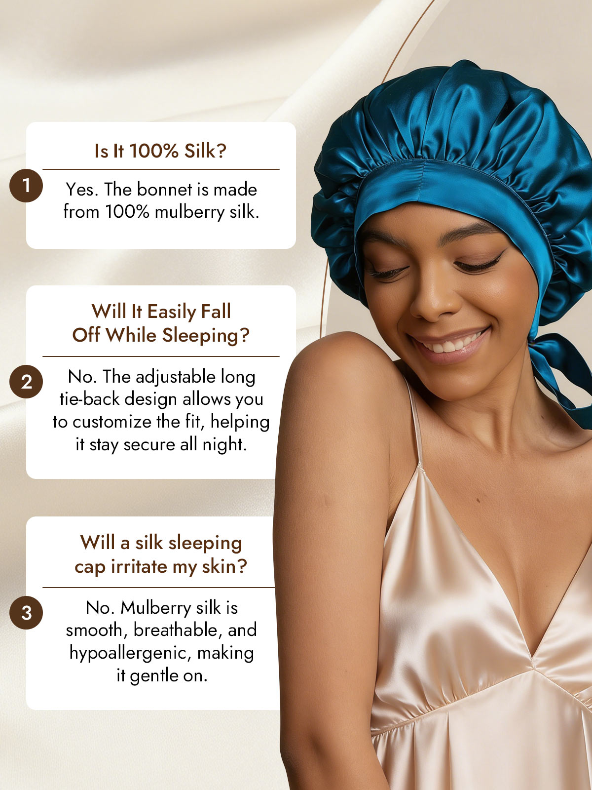 [Teal] SilkSilky  Pure Silk Sleep Cap 007