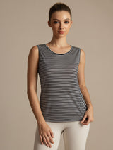 [White Stripe] SilkSilky  100% Silk Jersey Sleeveless Round Neck Camisole Top 001