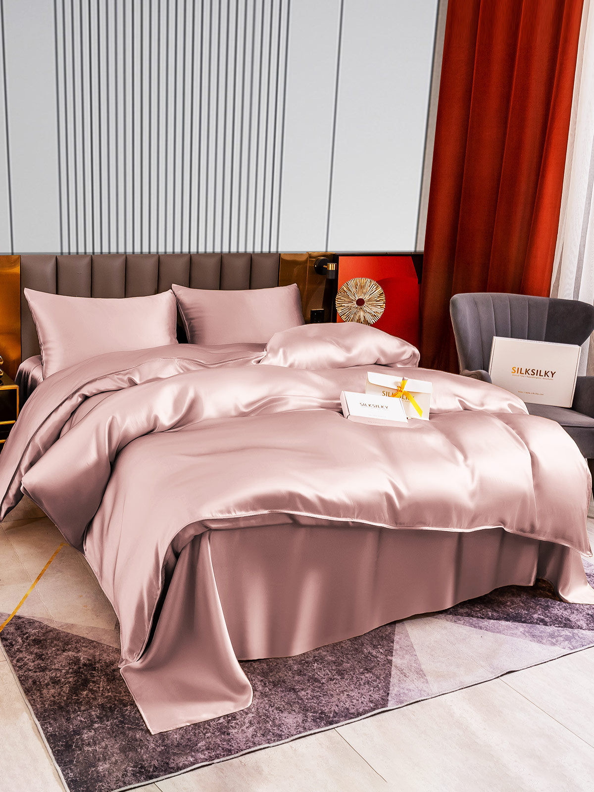 SilkSilky US 22Momme Pure Silk Bedding Set PaleMauve 004