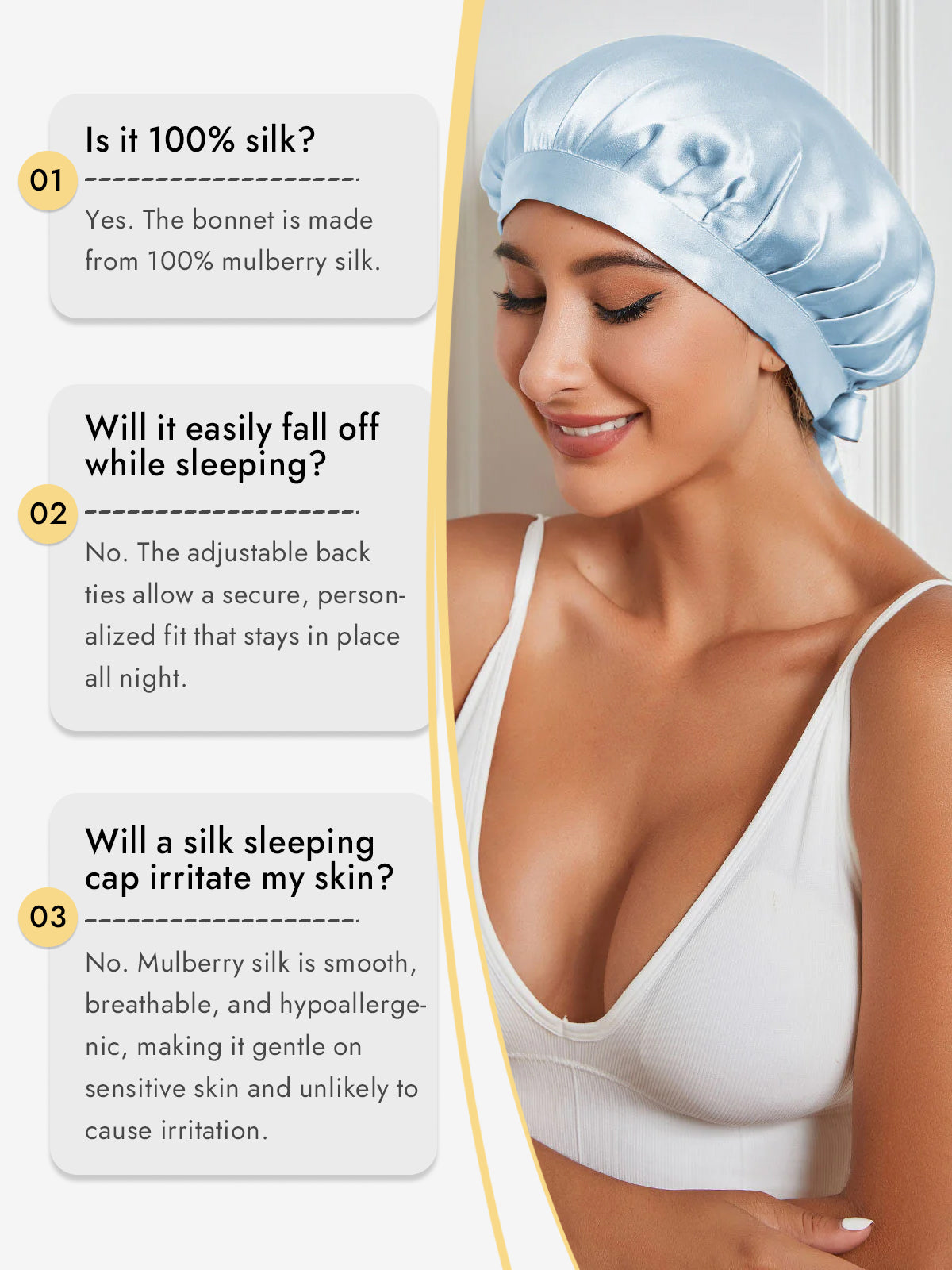 [Light Blue] SilkSilky  Pure Silk Sleep Cap 005