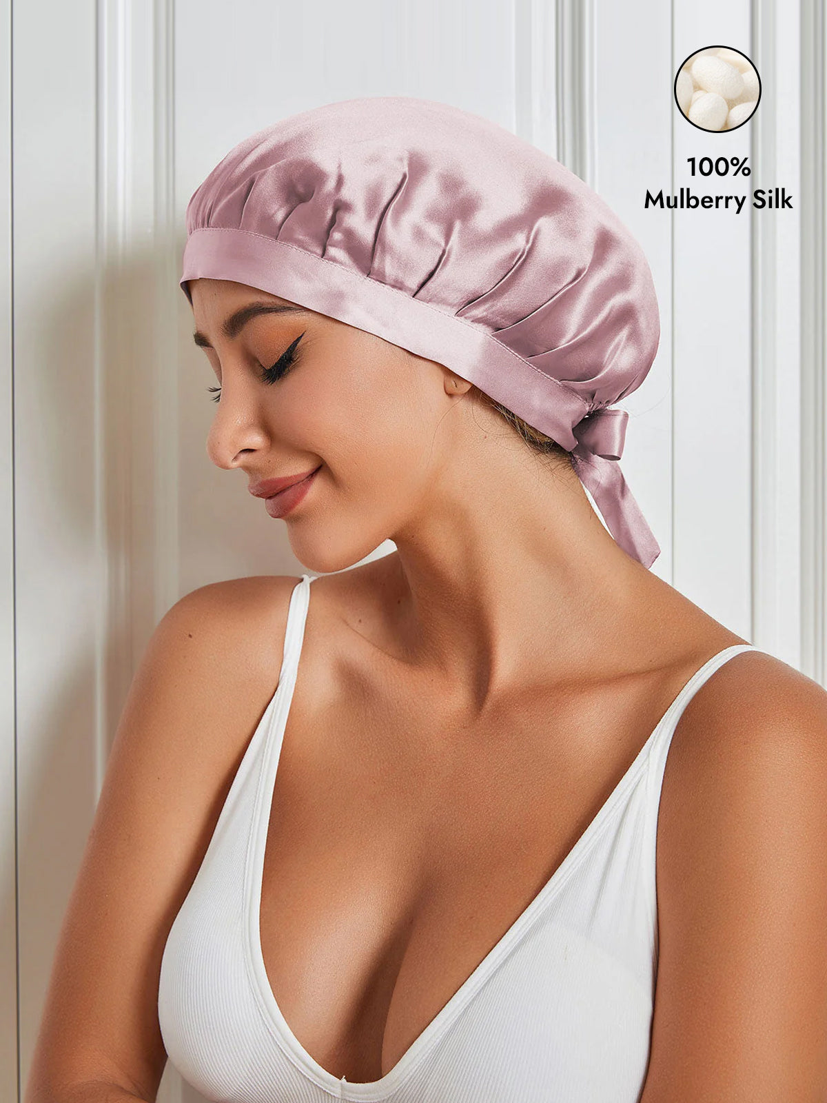 [Pale Mauve] SilkSilky  Pure Silk Sleep Cap 001