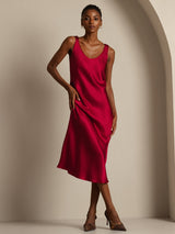 [Wine] SilkSilky  Sleeveless Scoop Neck Dress 006