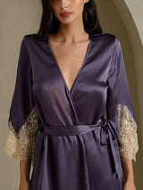 [Purple Gray] SilkSilky  3/4 Sleeve Women's Robe 004