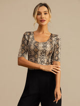 [Snakeskin] SilkSilky 100% Silk Jersey Half Sleeve Scoop Neck Women's T-Shirt 005