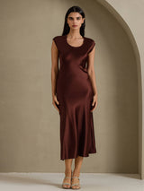 [Coffee] SilkSilky  Cap Sleeve Dress 003