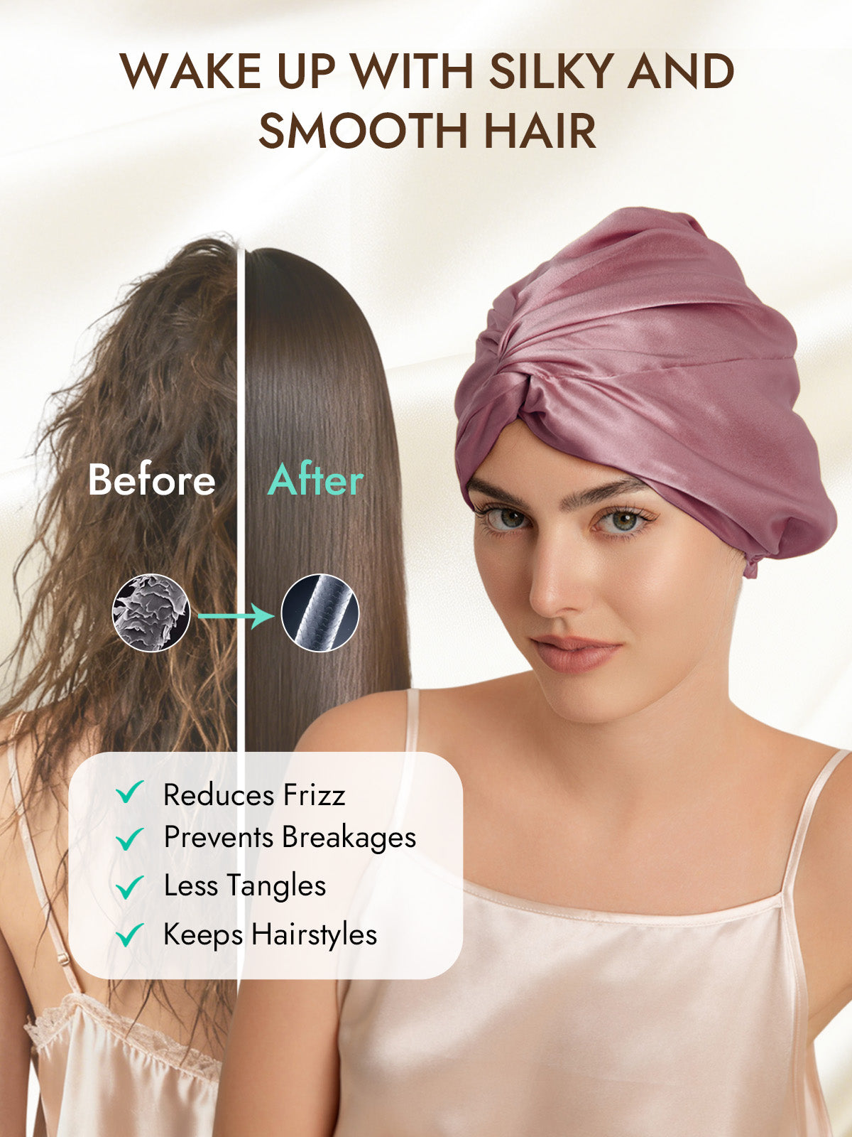 [Pale Mauve] SilkSilky  22Momme Pure Silk Sleep Cap 003