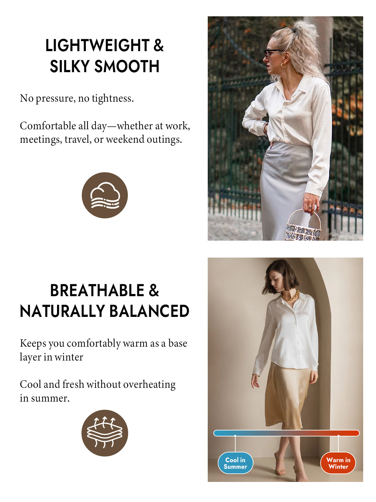 [White] SilkSilky  Silk Long Sleeve Lapel Collar Women's Shirt 004