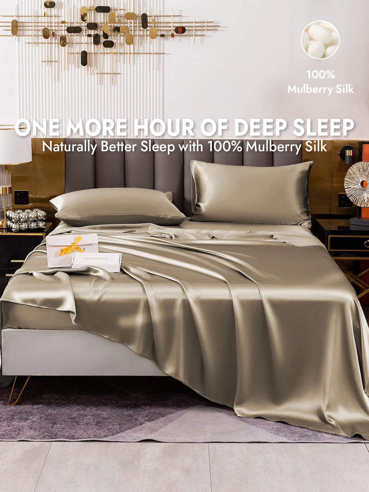[Khaki] SilkSilky  19Momme Silk Bedding Set 001