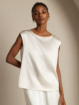 [White] SilkSilky  Cap Sleeve Round Neck Women's T-Shirt 003