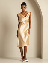 [Champagne] SilkSilky  Sleeveless Cowl Neck Dress 005