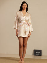 [Champagne] SilkSilky  19Momme 3/4 Sleeve Women's Robe 008