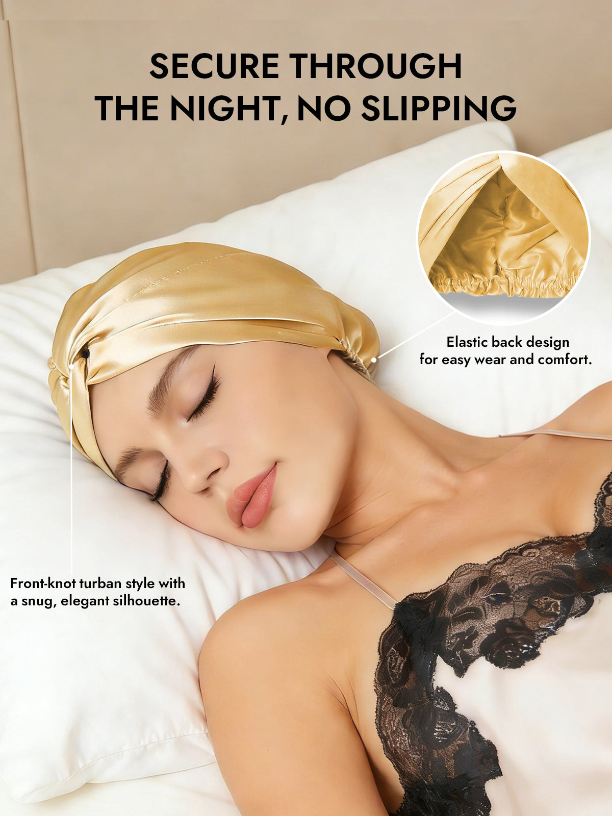 [Champagne] SilkSilky  Pure Silk Sleep Cap 006
