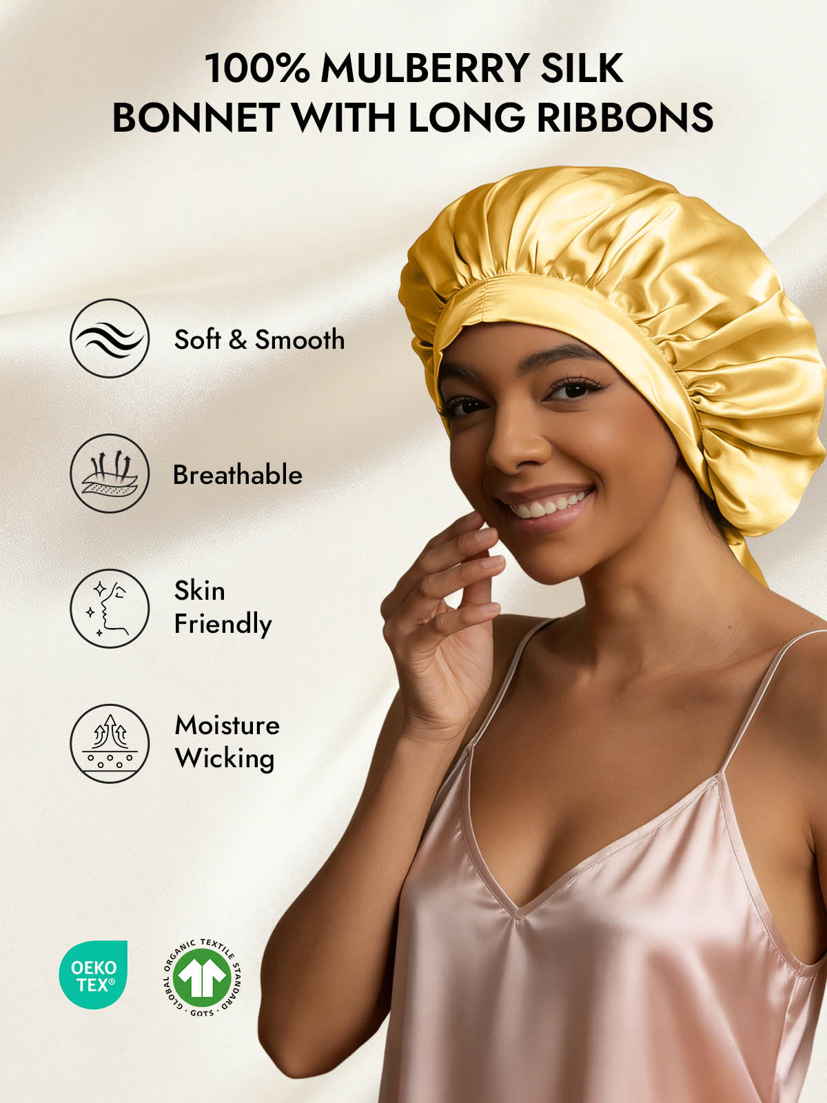 [Champagne] SilkSilky  Pure Silk Sleep Cap 002