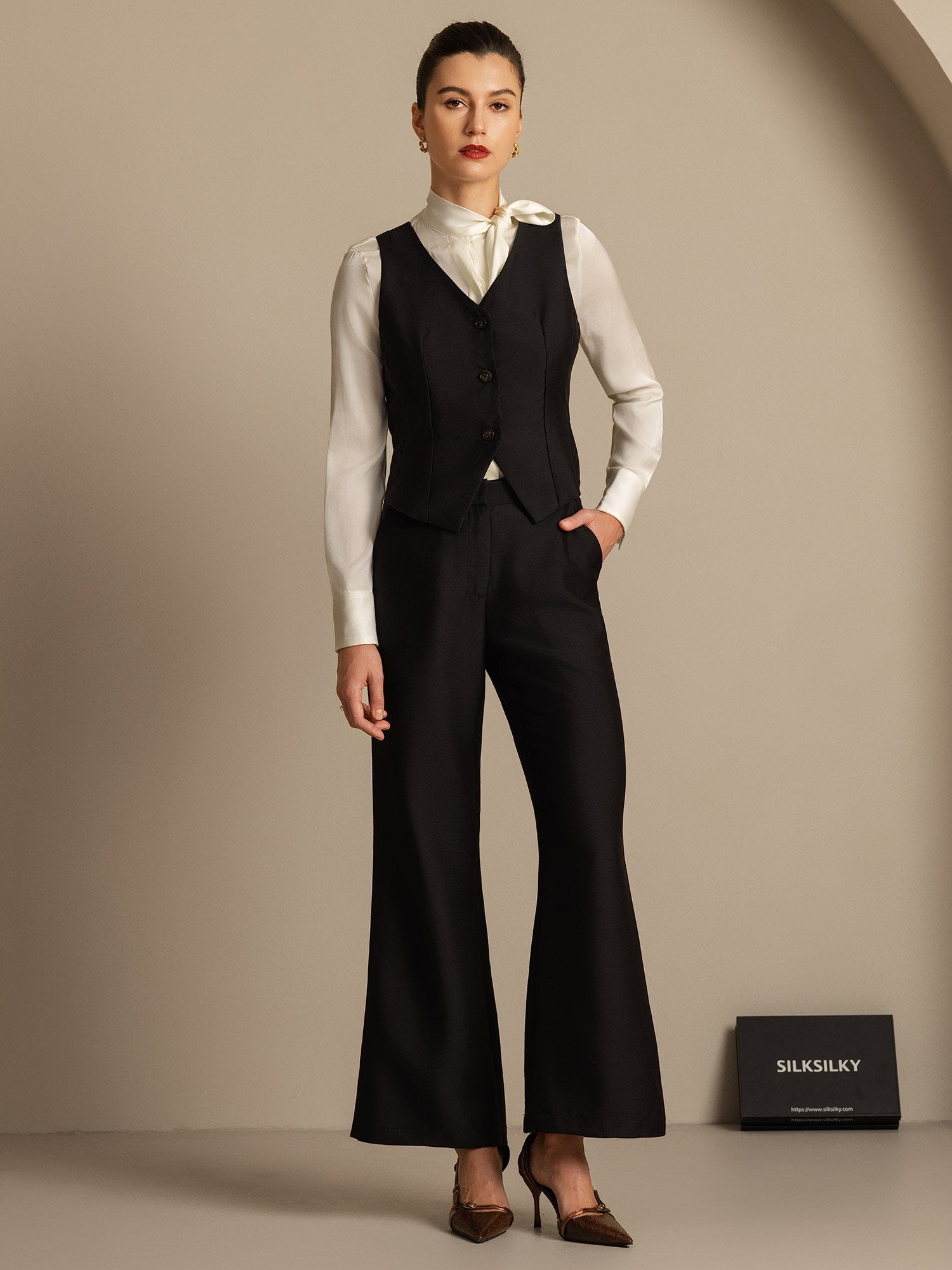 [Black] SilkSilky  32Momme Silk Womens Pants 006