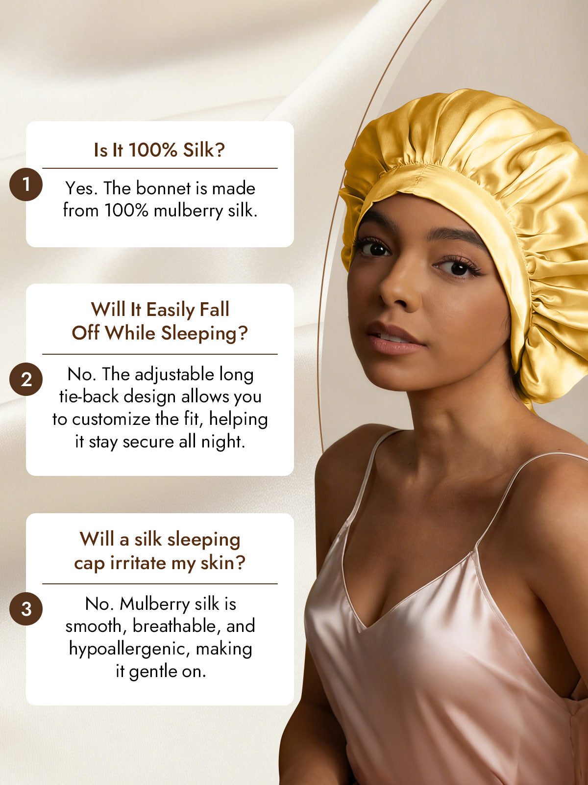 [Champagne] SilkSilky  Pure Silk Sleep Cap 007